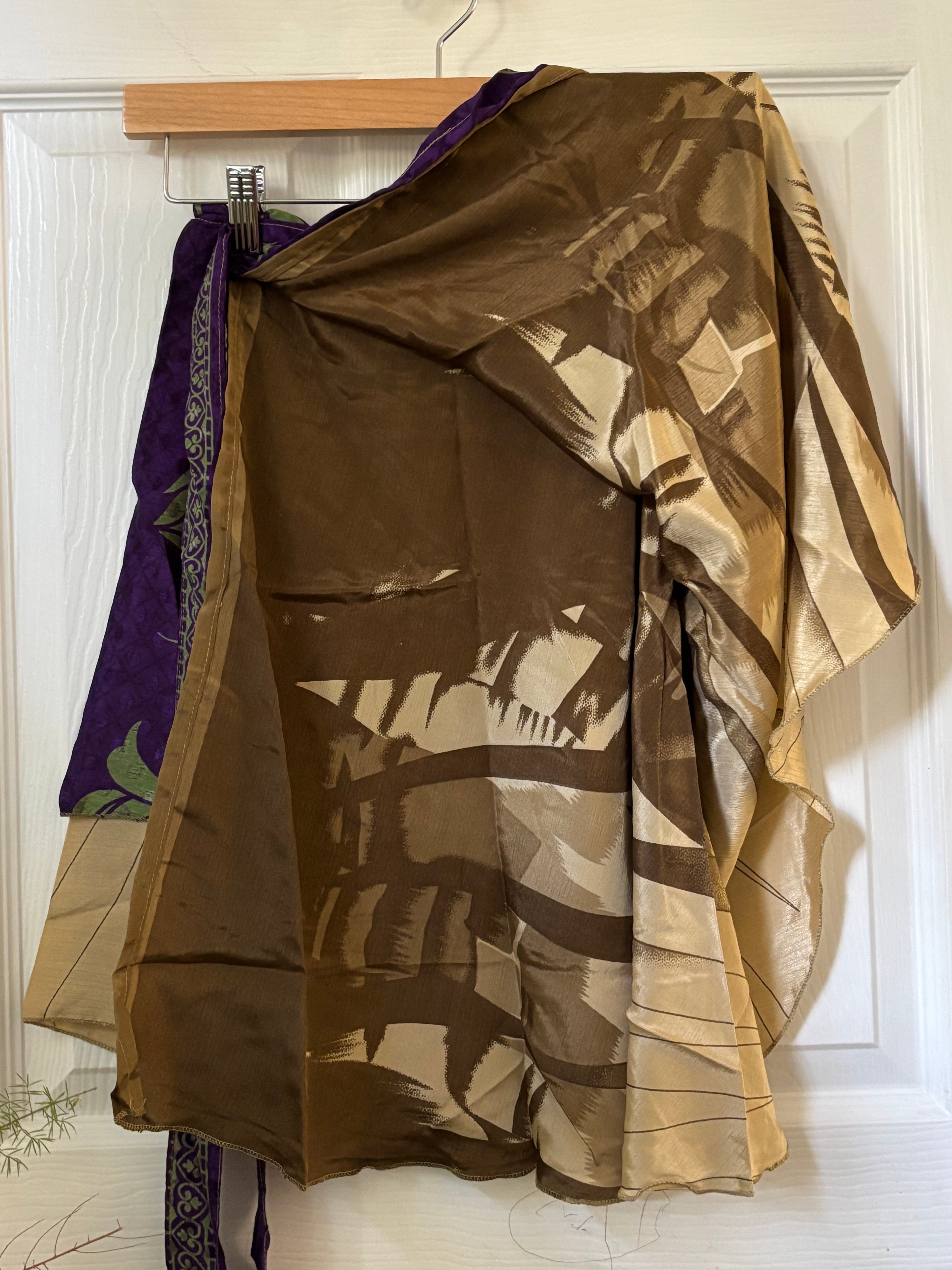 Knee Length Bohemian Flowy Dancing Worship Skirt | Indian Silk Sari Wrap Skirt - Double Layer , Reversible