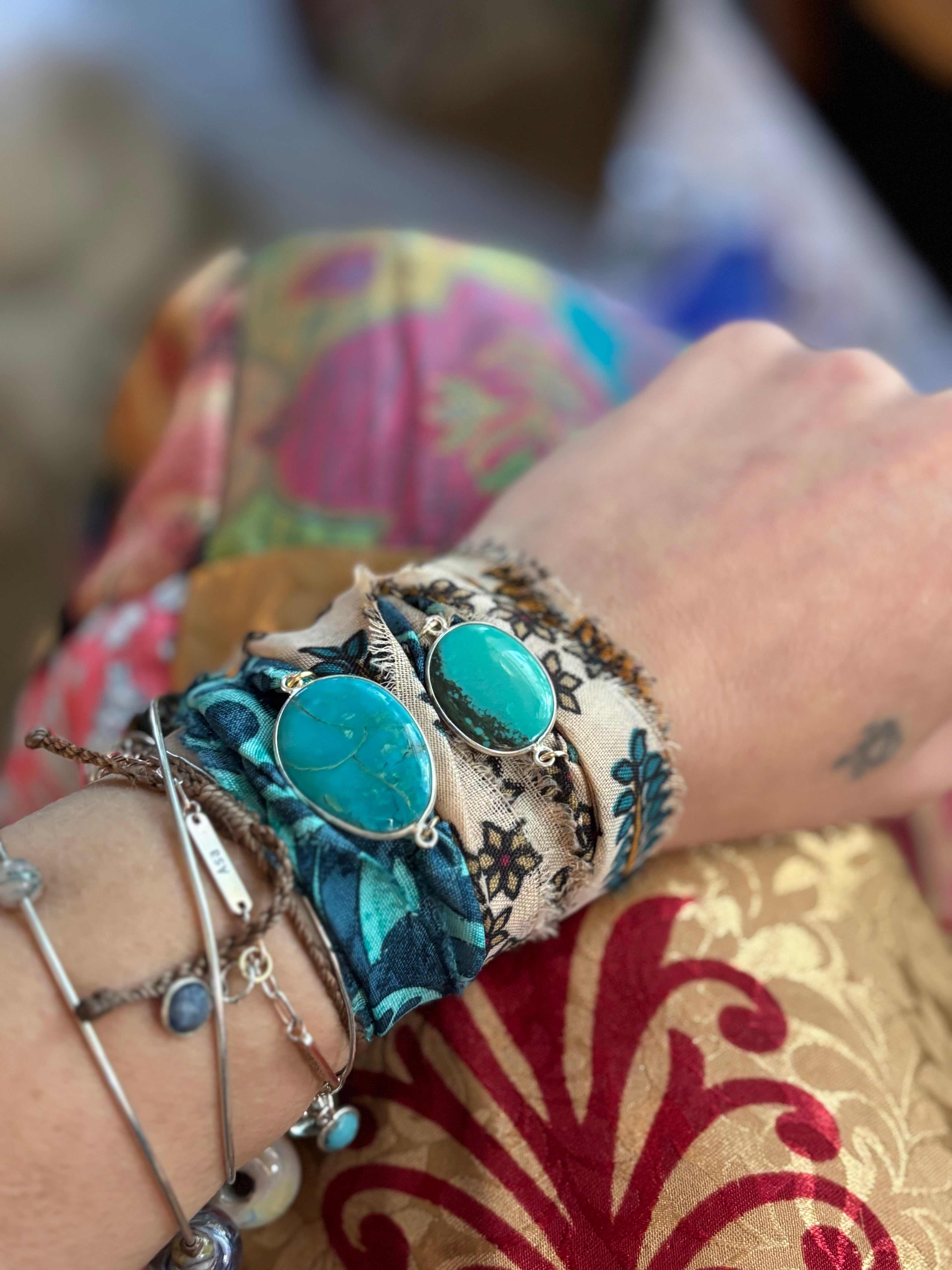 Natural Turquoise Sari Wrap Bracelet