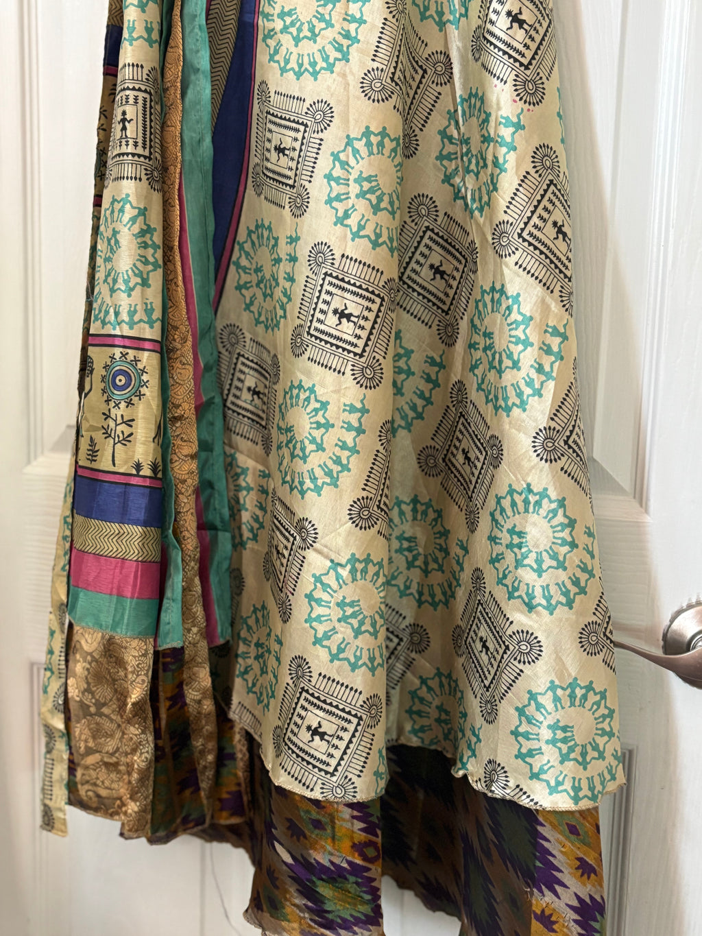 Bohemian Flowy Indian Silk Sari Wrap Skirt - Double Layer , Reversible | Free Flow Dancing Skirt