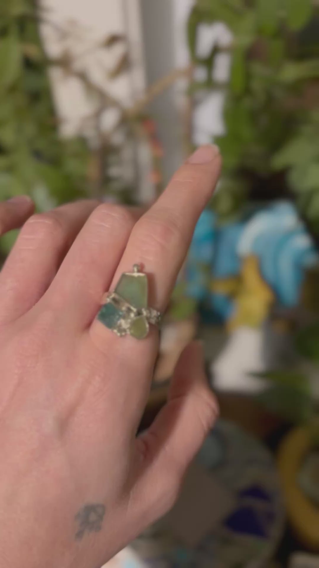 CUSTOM Ring ~ 925 Sterling Silver | Peruvian Opal + Jade + Tourmaline | Size 8