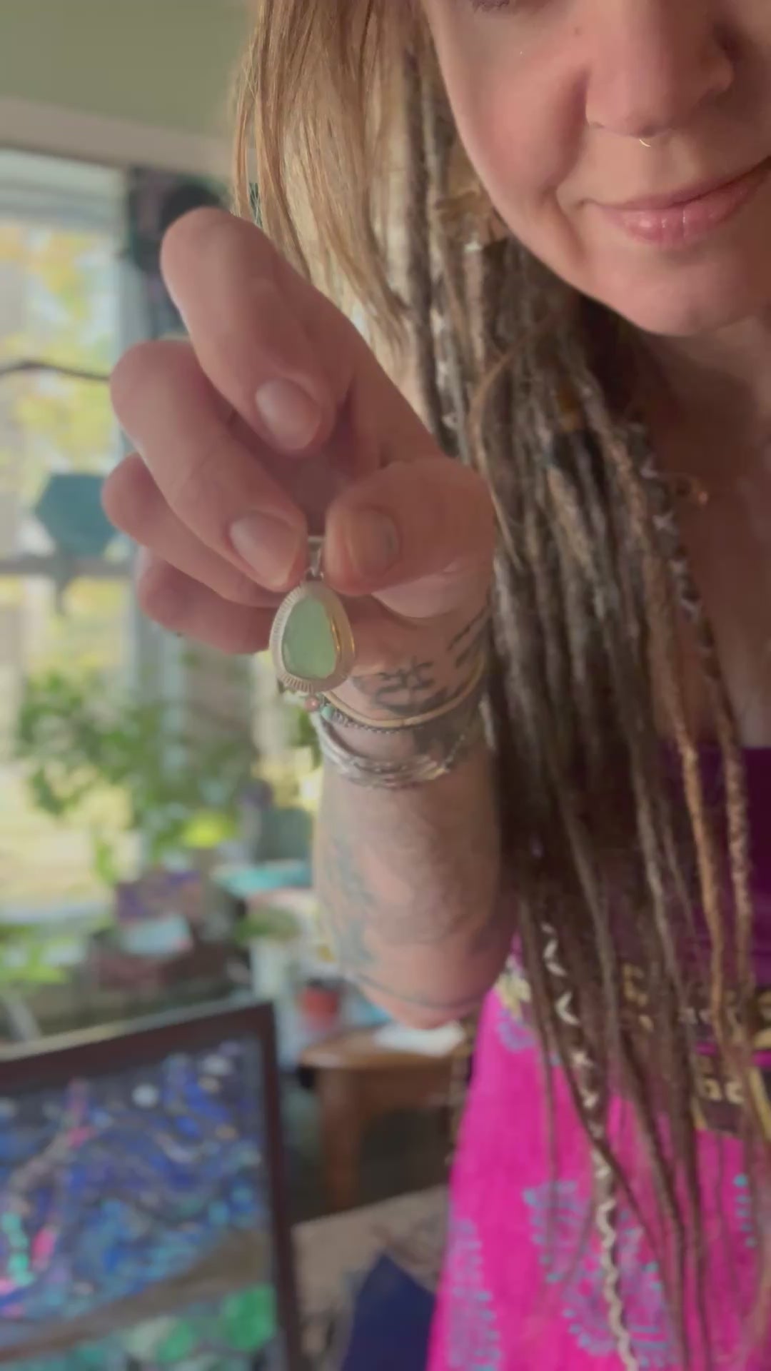 Sterling 925 Etched Aqua Rosecut Chalcedony + Moonstone Necklace