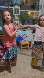 Knee Length Bohemian Flowy Dancing Worship Skirt | Indian Silk Sari Wrap Skirt - Double Layer , Reversible