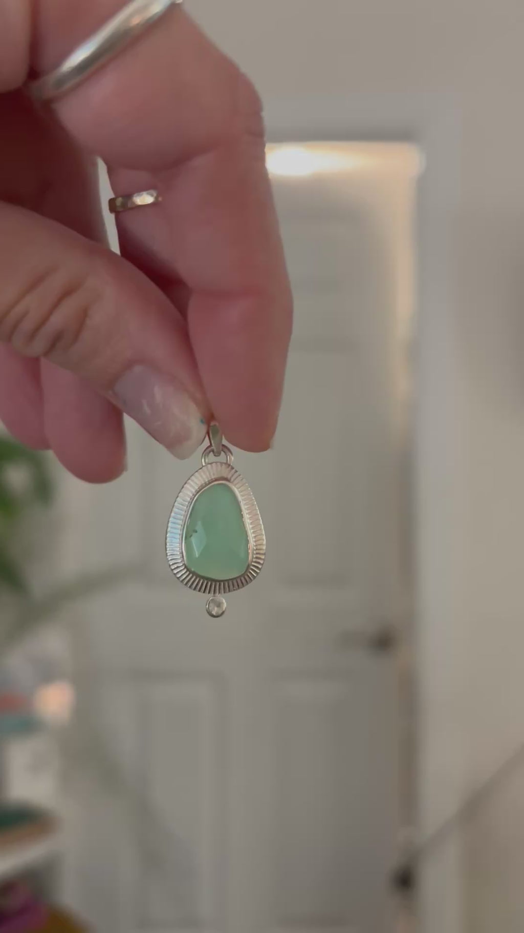 Sterling 925 Etched Aqua Rosecut Chalcedony + Moonstone Necklace