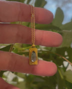 14k Gold Rosecut Bicolor Tourmaline Etched Necklace