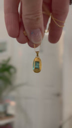 14k Gold Raw Teal Tourmaline Etched Oval Necklace